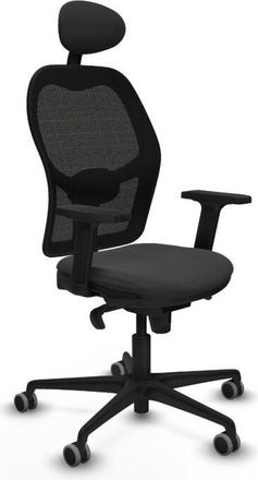 Piqueras y Crespo Piqueras Y Crespo - Jorquera Sincro Malla Negra Similpiel Gris Oscuro Brazos 2d Base Nailon Cabecero Fijo Ruedas 65mm Engomada