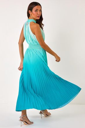 Ariella Ombre Halter Neck Pleated Maxi Dress