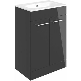 Signature Aalborg Floor Standing 2-Door Vanity Unit with Basin 610mm Wide - Anthracite Gloss - Signature
