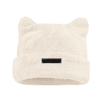 Generic Mens Bear Ear Wool Cap - Crochet Hats for Women, Winter Slouchy Accessories (White, One Size)