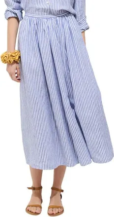 Alex Mill Sarah Stripe Linen Midi Skirt in Ocean/ivory at Nordstrom, Size X-Large