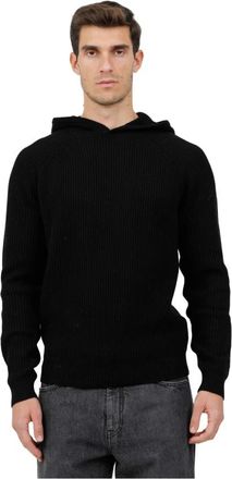MC2 Saint Barth Ribbed Merino Wool Hoodie - Heren - Hoodies - Zwart - S - Wol - Hoodies & sweatvesten