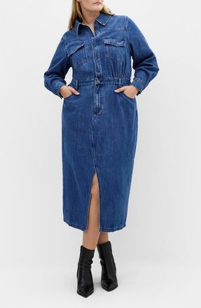 City Chic Elara Denim Midi Shirt Dress in Dark Denim at Nordstrom, Size 22W