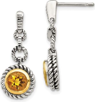 Diamond2Deal Sterling Silver Flash Gold-plated Antiqued Round Citrine Dangle Earrings