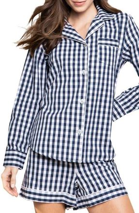 Petite Plume Gingham Cotton Short Pajamas in Navy at Nordstrom, Size X-Large