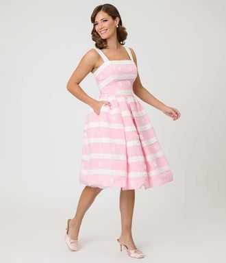 Unique Vintage 1960s Swing Sundress in Pink W/White Stripe at Nordstrom, Size X-Large