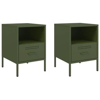 Berkfield Home Bedside Cabinets 2 pcs Olive Green 36x39x50.5 cm Steel