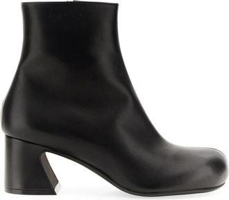 Marni Enkellaarsjes met blokhak - Dames - Laarzen met Hak - Zwart - 38 1/2 EU - Leer - Schoenen