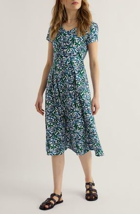 Seasalt Cornwall Pier View Frond Print Flare Stretch Organic Cotton Dress in Inky Fronds Chalk at Nordstrom, Size 12