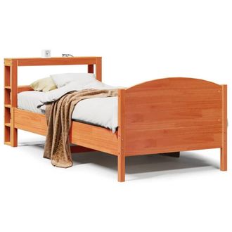 Berkfield Home Bookcase Bed Frame Wax Brown 75x190 cm Small Single Solid Wood Pine