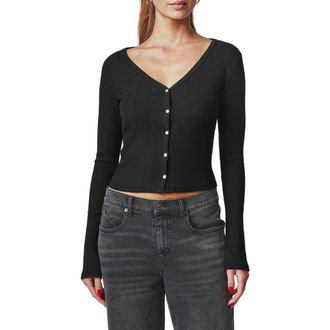 Florence By Mills Ribbed Henley Cardigan in Black at Nordstrom, Size Xx-Small