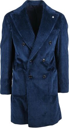 L.B.M. 1911 Blue Cotton Velvet Double-Breasted Coat