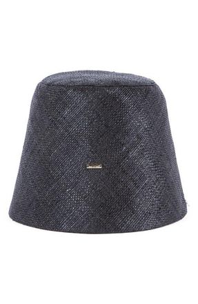Eugenia Kim Ella Raffia Packable UPF 50+ Bucket Hat in Midnight at Nordstrom