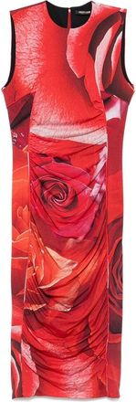 Roberto Cavalli Kleedjes, Dames, Rood, L, Rode Gedrapeerde Mouwloze Jurk