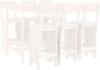 vidaXL Set De Mesa Y Taburetes Altos Jard&iacute;n 7 Pzas Madera Pino Blanco Vidaxl