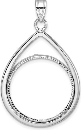 Diamond2Deal 14k White Gold and Diamond-cut Teardrop 22.0mm Prong Coin Bezel Pendant