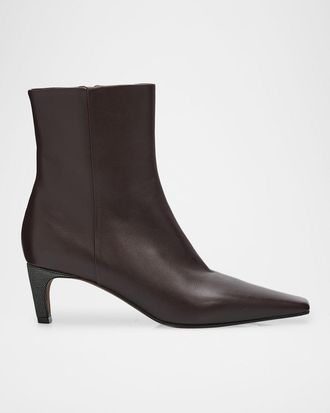 Brunello Cucinelli 55mm Monili Heel Leather Ankle Booties