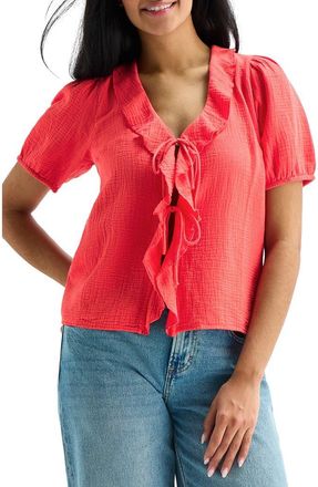 Lucky Brand Ruffle Tie Front Cotton Top in Bittersweet at Nordstrom Rack, Size X-Small
