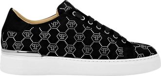 Philipp Plein Nappa Leren Lo-Top Sneakers Strass Monogram - Heren - Sneakers - Zwart - 43 EU - Leer - Schoenen