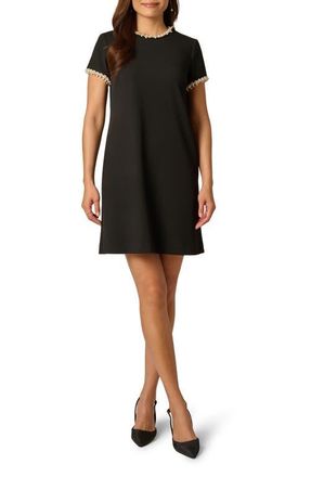 Adrianna Papell Faux Pearl Detail Crepe Dress in Black/Ivory at Nordstrom, Size 14