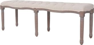 vidaXL Banco De Madera Maciza Y Lino Blanco Crema 150x40x48 Cm Vidaxl