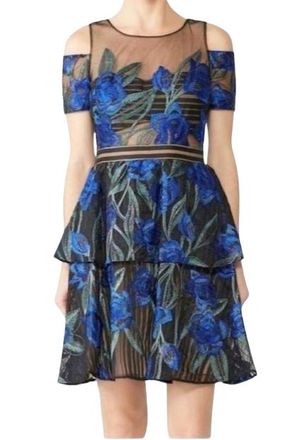 Marchesa Notte Floral Embroidered Mini Dress Size M