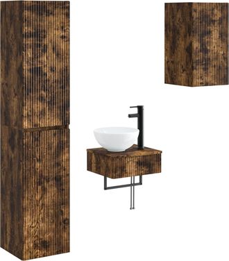 vidaXL Juego De Muebles De Ba&ntilde;o 3 Uds. Roble Ahumado Vidaxl
