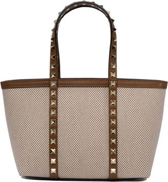 Valentino Garavani Rockstud Small Shopping Bag - Dames - Handtassen - Beige - ONE Size - Katoen - Tassen