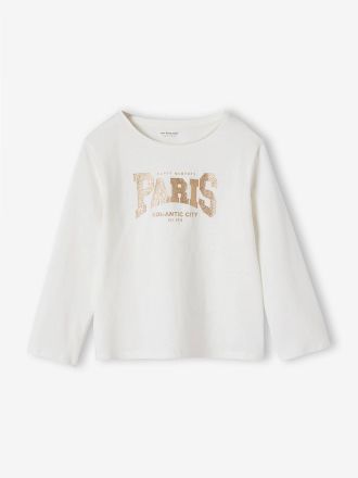 Vertbaudet M&auml;dchen Langarmshirt BASIC mit Recycling-Baumwolle wollwei&szlig;