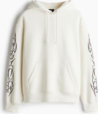 H&M Bedruckter Hoodie in Oversized Fit - White