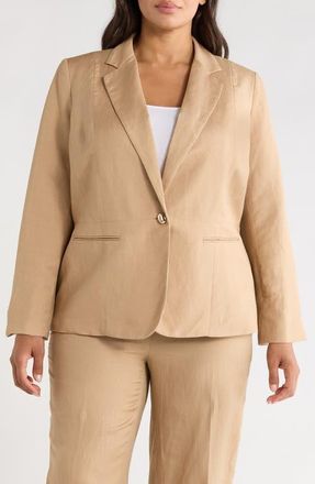 Kasper One-Button Linen Blend Peplum Blazer in Toasted Wheat at Nordstrom, Size 16W