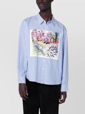 Brain Dead striped shirt featuring graphic patch design