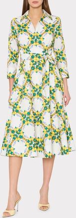 Milly Lexi Print Tie Waist Midi Shirtdress in Yellow Multi at Nordstrom, Size 10