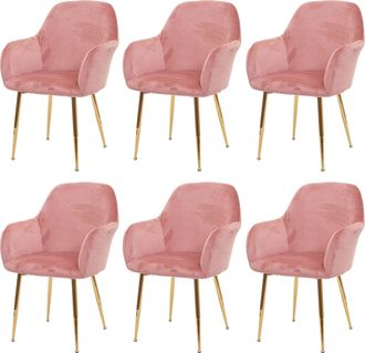 Hhg Hhg - Juego De 6 Sillas De Comedor 240, Silla De Cocina, Dise&ntilde;o Retro, Terciopelo Rosa Antiguo, Patas Doradas