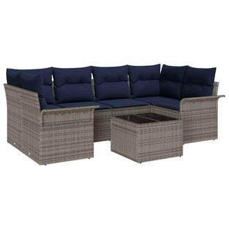 vidaXL Conjunto De Sof&aacute; De Jard&iacute;n Con Coj&iacute;n 7 Pcs Gris Rat&aacute;n Sint&eacute;tico Vidaxl