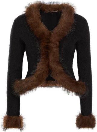 Self Portrait Faux Fur-trim Knit Cardigan - Black - S (UK8-10 / S)