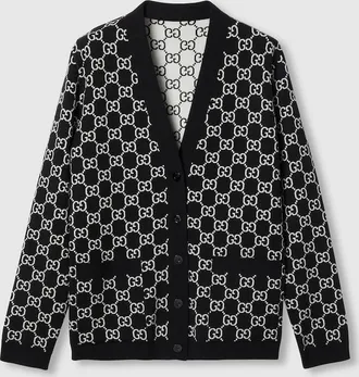 Gucci Reversible GG Wool Jacquard Cardigan, Black, Ready-to-wear