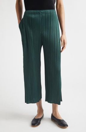 Pleats Please Issey Miyake Monthly Colors March Pleated Crop Straight Leg Pants in Dark Green at Nordstrom, Size 3