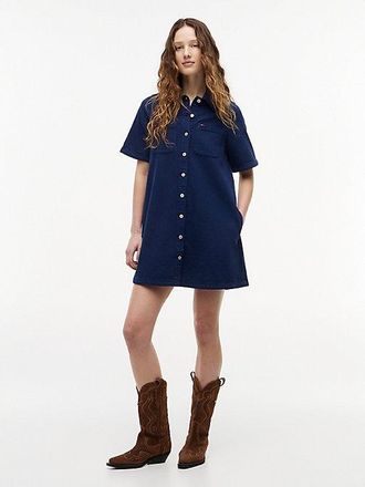 Tommy Hilfiger Textured Twill A-Line Mini Shirt Dress