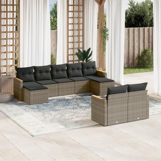 vidaXL Set De Muebles De Jard&iacute;n 9 Pzas Y Cojines Rat&aacute;n Sint&eacute;tico Gris Vidaxl