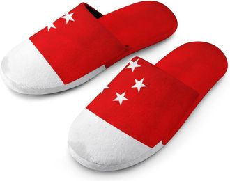 Generic Singapore Flag Flannel Mens Slip-on Slippers Winter Warm House Shoes with Rubber Sole for Home Hotel