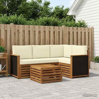 vidaXL Vidaxl Set Di Divani Da Esterno 5 Pz Naturale E Crema Poliestere