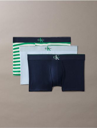 Calvin Klein Mens Graphic Monogram Cotton Stretch 3-Pack Trunk - Multi - XL
