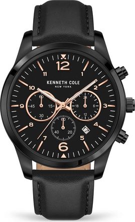 Kenneth Cole Three Hand Quartz Chronograph Sport Leather Strap Watch, 44mm in Black at Nordstrom Rack