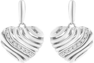 House of Brilliance Sterling Silver Heart Diamond Accent Puff Earrings in White at Nordstrom
