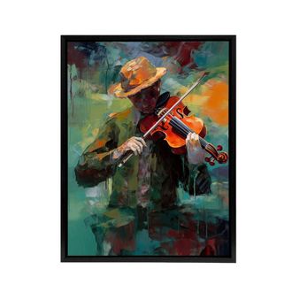 Artery8 Violinist Musician Playing Violin Music Framed Canvas Wall Art Print | Size: W24 x H32
