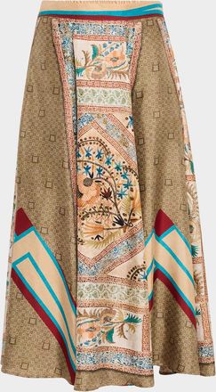 Pierre-Louis Mascia Printed A-Line Silk Midi Skirt