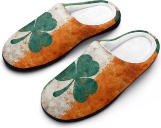 Generic Irish Shamrock Flag Funny Mens Cotton Slippers Soft Non-Slip Rubber Sole House Slipper Indoor Outdoor