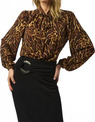 Joseph Ribkoff Animal Print Straight Top In Black/brown