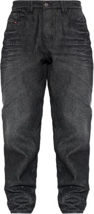 Diesel Black Gathered Cuffs Textured Silk-Nylon Blend Jeans
